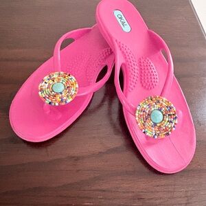 OKA b Pink Beaded Flip Flop Sandals Size S (Women’s 6–6.5) Made in USA